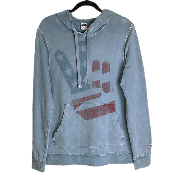 Junk Food Peace Sign American Flag Sweatshirt Long Sleeve Distressed Hoodie L - Picture 11 of 11